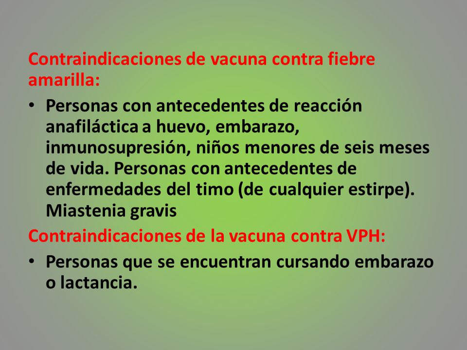 Contraindicaciones aplicacion vacuna fiebre amarilla